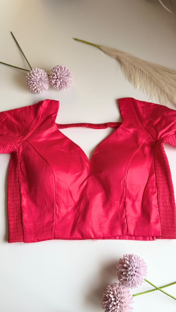 KUMUD ruby cotton silk padded blouse with elbow sleeves, front view