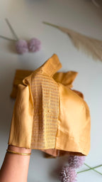KANAK honey gold cotton silk blouse with sweetheart neckline, side view