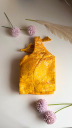SWARNA NAAZ golden Banarasi brocade stretchable sleeveless blouse, back view