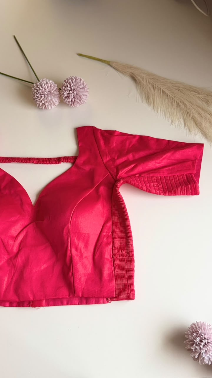 KUMUD ruby cotton silk blouse with sweetheart neckline, side view