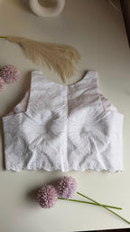 CHAND NOOR white chikankari padded sleeveless blouse, back view