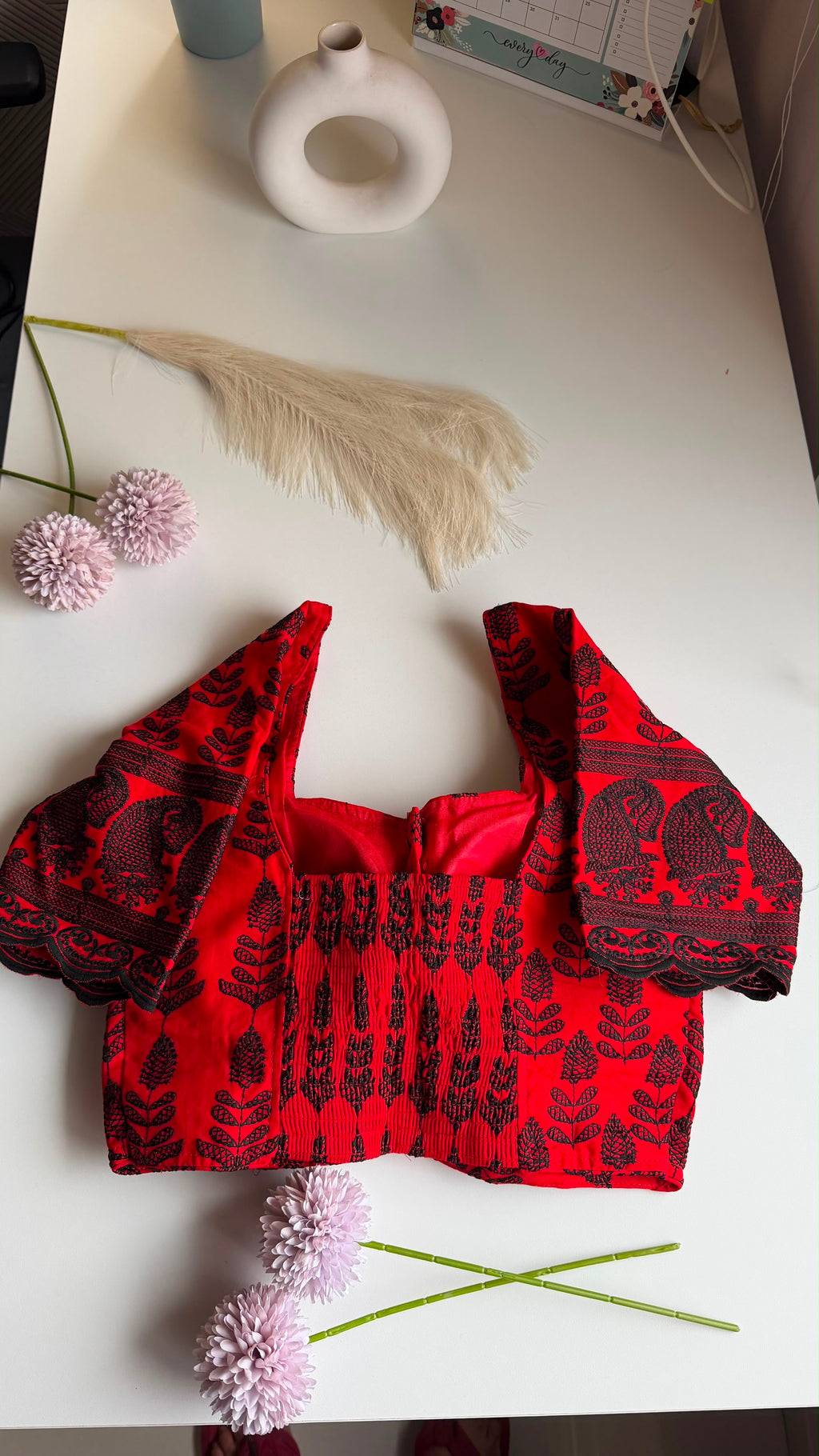 LALIMA NOOR chikankari padded stretchable blouse with statement sleeves, front view