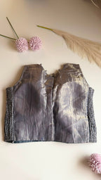 CHANDRIKA silver tissue padded stretchable sleeveless blouse, back view