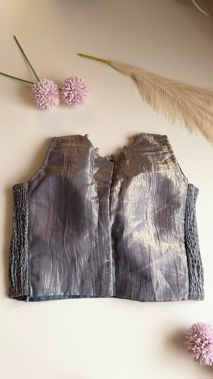 CHANDRIKA silver tissue padded stretchable sleeveless blouse, back view