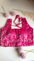 MOHINI NAAZ rani pink Banarasi brocade padded stretchable sleeveless blouse, front view