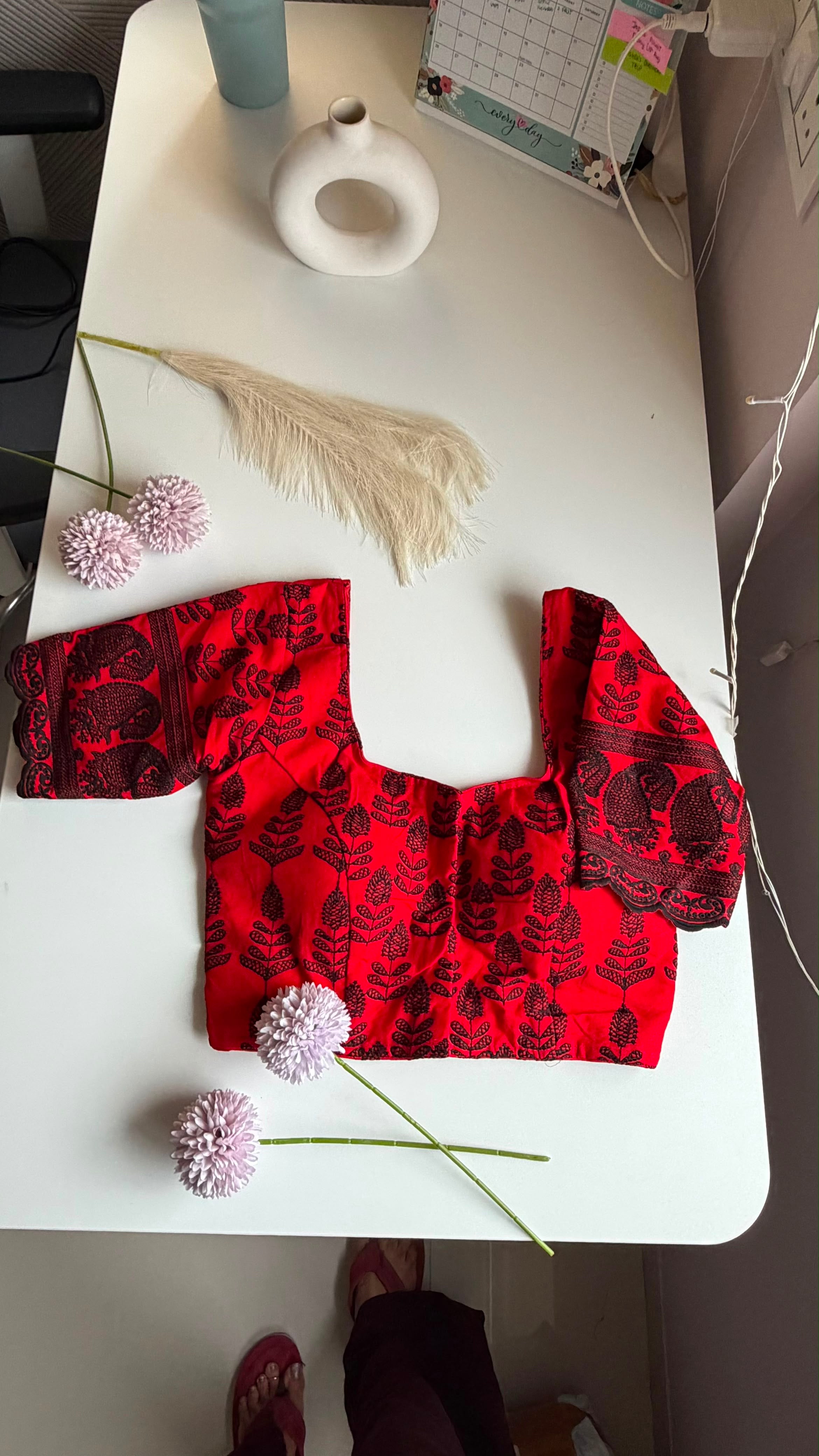 LALIMA NOOR chikankari padded stretchable blouse with statement sleeves, back view
