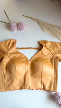 KANAK honey gold cotton silk padded blouse with elbow sleeves, front view