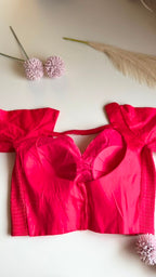 KUMUD ruby cotton silk stretchable blouse with elbow sleeves, back view