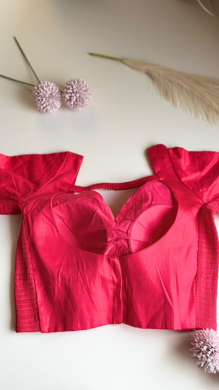 KUMUD ruby cotton silk stretchable blouse with elbow sleeves, back view