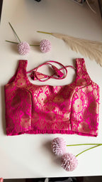RANGREZ NAAZ fuchsia Banarasi brocade blouse, zari detail view