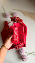 KUMKUM NAAZ crimson zari floral brocade sleeveless blouse, side view