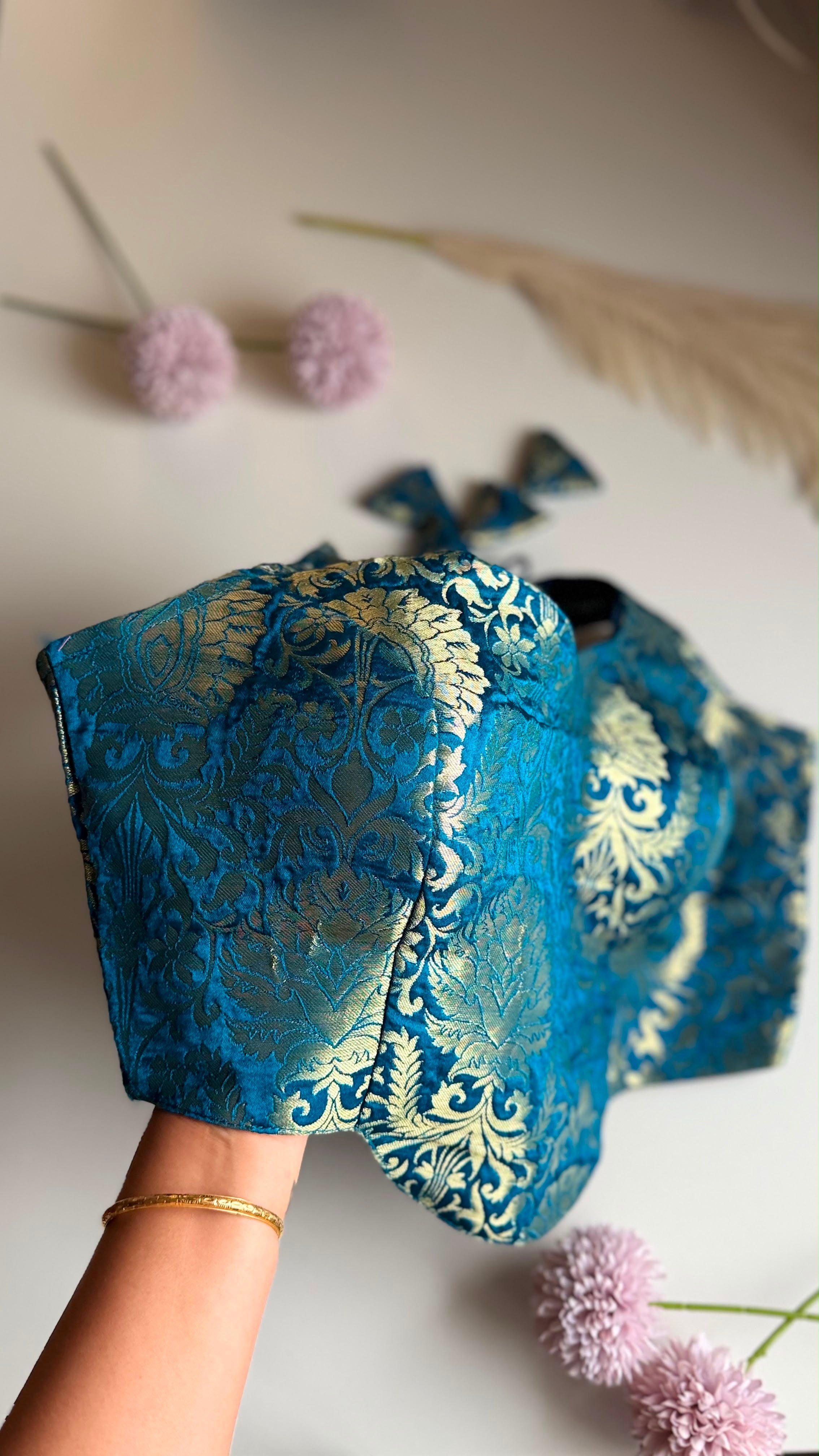 NEELIKA NAAZ peacock blue Banarasi brocade blouse, alternate view