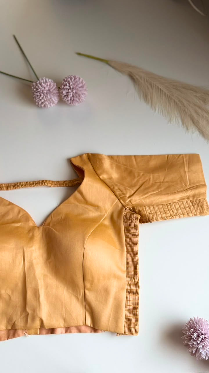 KANAK honey gold cotton silk statement-sleeve blouse, detail view