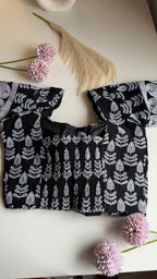 KAAJAL NOOR black chikankari blouse, embroidery detail view