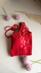 KUMKUM NAAZ crimson Banarasi brocade blouse, zari detail view