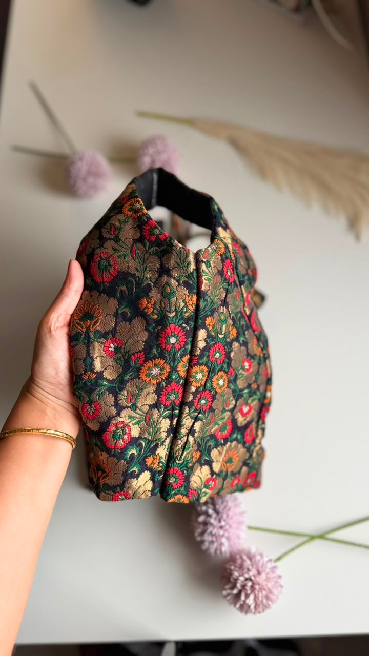 MEHFIL NAAZ floral Banarasi brocade blouse, zari detail view