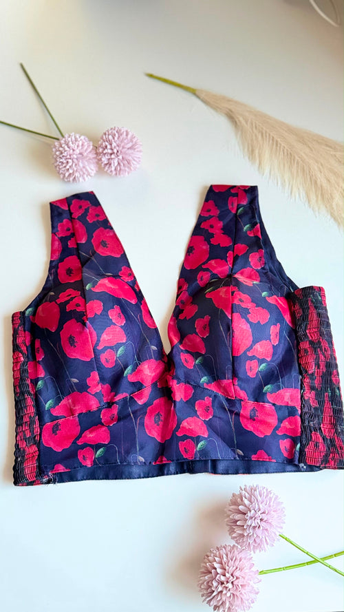 INDRANI ROOH navy floral print padded stretchable sleeveless blouse, front view